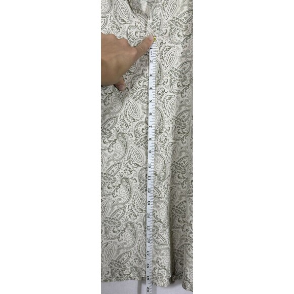 Silk Icon 100% Silk Paisley Button-Up Shirt Womens Small Beige Green Long Sleeve - Picture 10 of 15